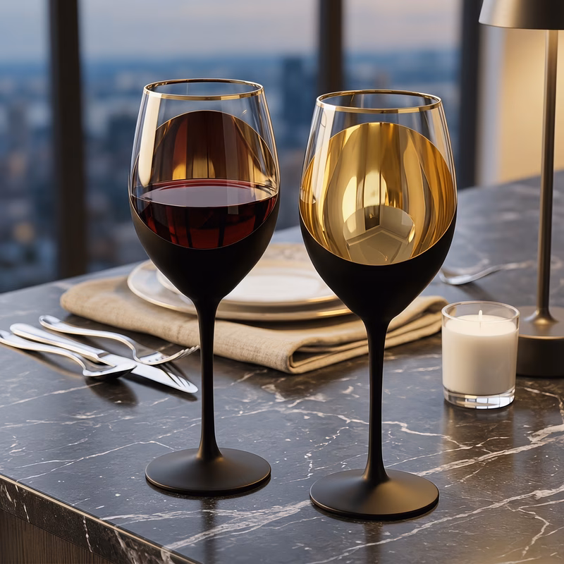 set of 2 or 4 matte black gold plated stemmed red wine glasses luxury long handled cocktail glasses and flutes suitable for table decorations at dinner parties weddings and bars premium wine glass gif