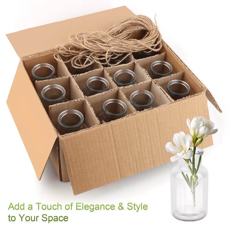 12pcs vintage floral glass vases mini transparent cylinder vases with twine bowknots ideal for farmhouse wedding centerpieces reception table decor and home decoration wedding decorations rustic vase