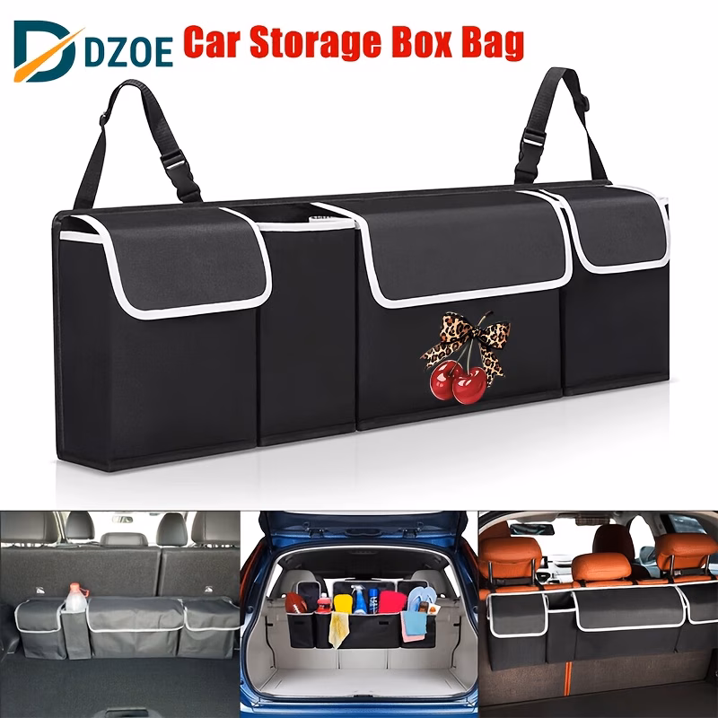 1pc leopard print bow cherry pattern print car oxford folding seat rear storage bag luggage storage box compartment luggage storage box tool car storage camping container suitable for most models