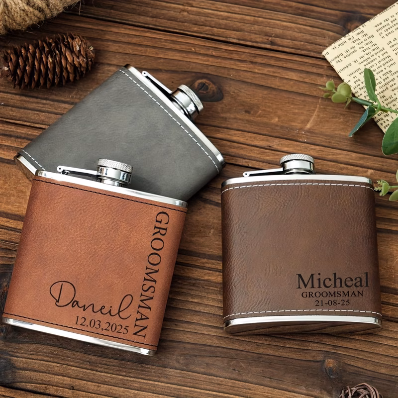 1 engraved leather wrapped stainless steel personalized customized name suitable for gifting personalized for groomsmen weddings fathers day gifts for him
