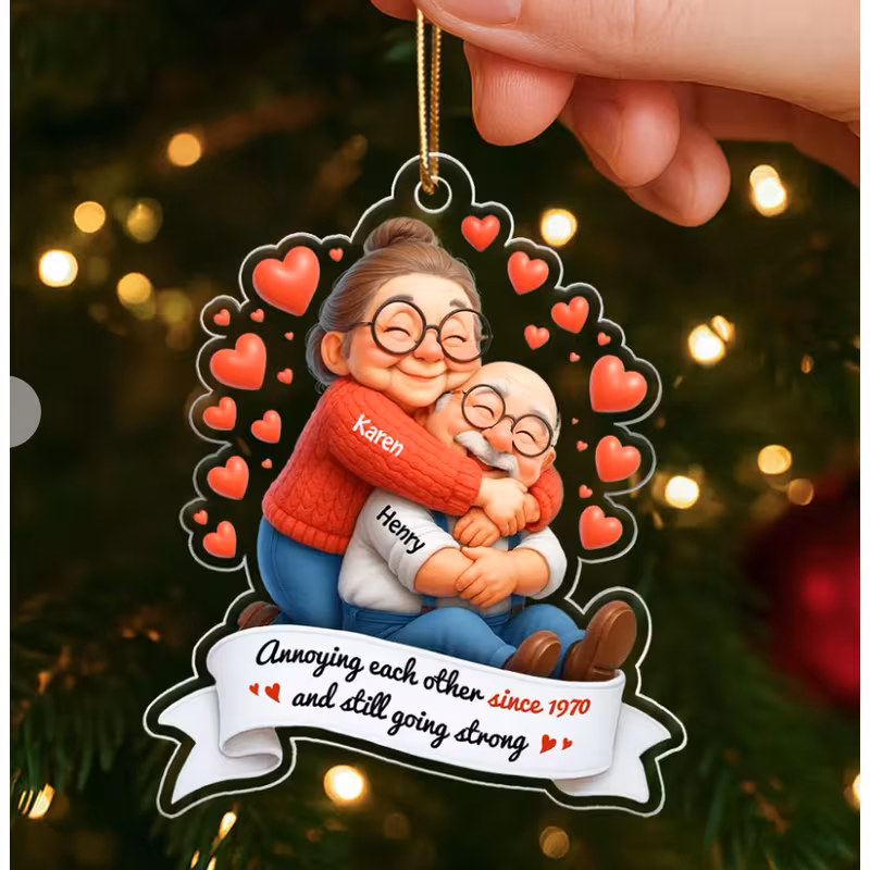 2d flat decoration customized with two names suitable for family decor christmas tree ornament commemorative gift for holidays and winter themed decoration