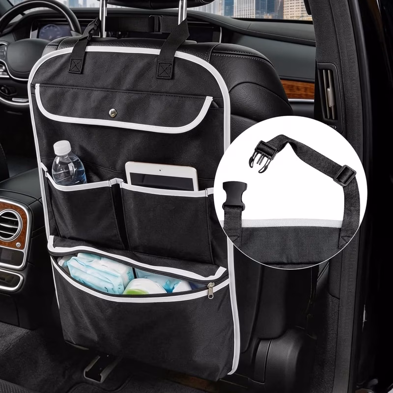 car seat back storage bag vehicle hanging pouch thermal storage bag multifunctional car organizer for travel and anti kick mat