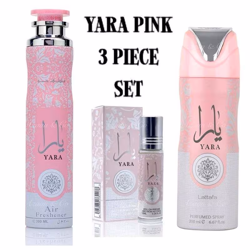 pink 3pcs gift set 300ml air freshener 200ml body spray 10ml perfume oil arabian dubai womens fragrance set