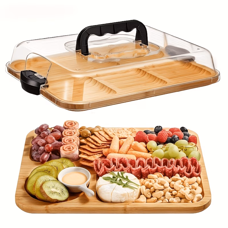 portable wood lidded cheese board serving platter lid suitable for camping parties restaurants board with lid food storage for snacks cheese charcuterie or the
