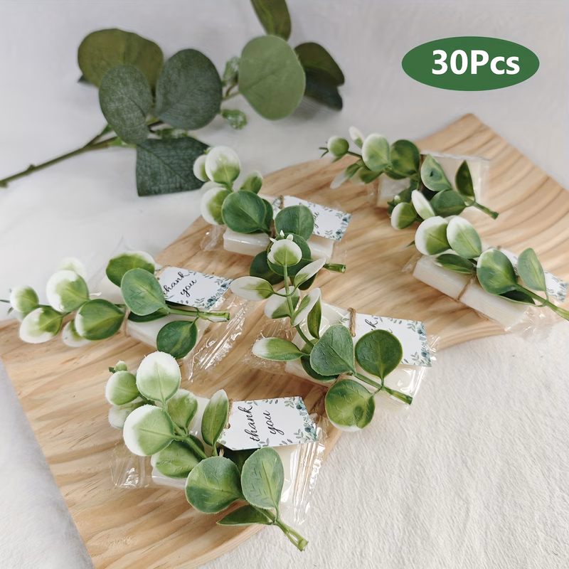 30pcs scented soap bars with thank you cards mini eucalyptus leaf design for weddings bridal showers baby showers anniversaries birthday party favors elegant plastic soap packs soap gift