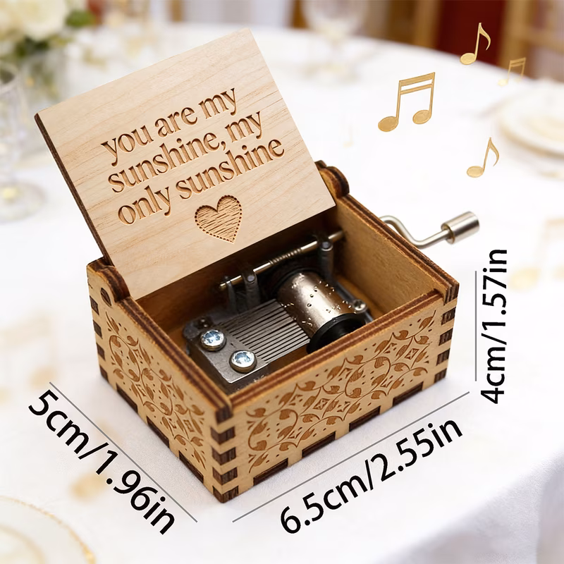 1pc wooden music box hand cranked home decor creative heart carved birthday gift are my sunshine engraved on simple and romantic adds a warm atmosphere to your home an for gifting