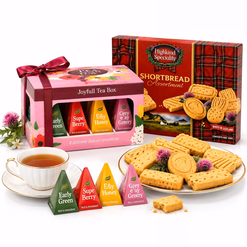 luxury tea scottish gift bundle 4 premium tea including jasmine lemon green tea green tea tea grey black tea with 200g scottish assortment elegant afternoon tea hamper for birthdays mothers day christ