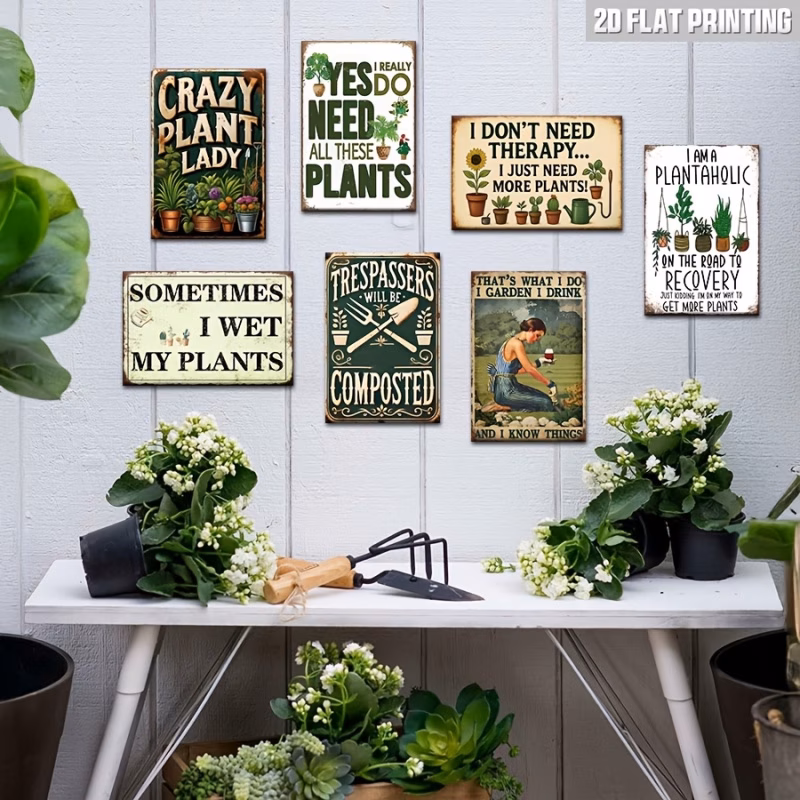 2d flat 2d flat 2d flat 7pcs set fun garden signs outdoor decor 12x8 inches vintage garden wood veneer sign unique gardening gift for women greenhouse and yard decor plant lover outdoor patio sign hom