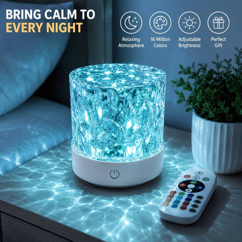 2026 usb powered ripple projection smart light rotating multicolor light effect touch control color changing cube mood light bedside tabletop decorative night light for bedroom romantic lighting ornam