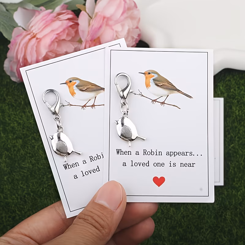 5pcs robin keychain set with lobster clasp decorative alloy pendants with cards ideal for birthday christmas valentines day and graduation gifts