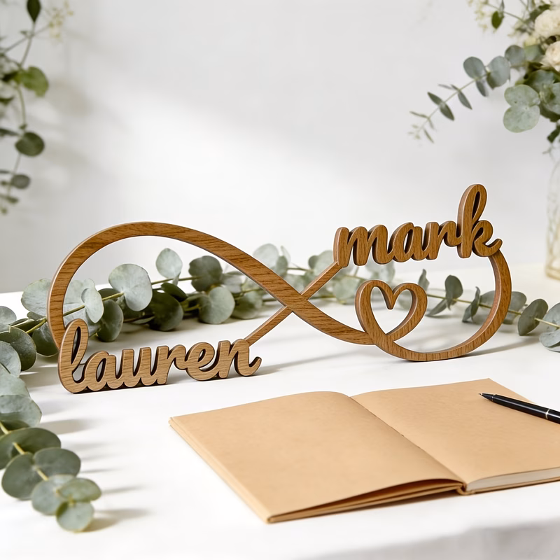 personalized infinite name sign custom couples wooden wall decor with black font design engravable with personalized names warm natural wood ideal for wedding decor thanksgiving festival new year suit