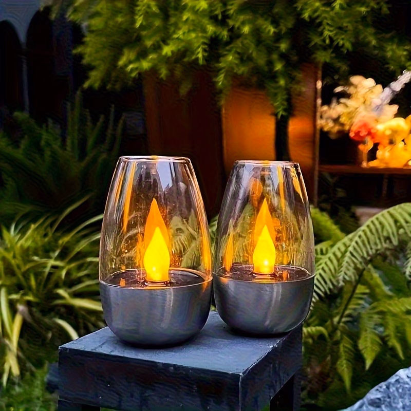 1 solar flameless led candle light 600mah rechargeable battery polished durable plastic and stainless steel material suitable for indoor outdoor gardens stairs party decoration and holiday gifts chris