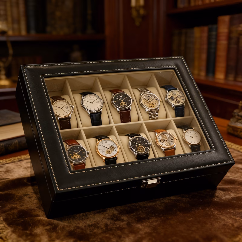2026 storage box 10 slot display case with lock and removable pad faux leather material suitable for men gifts travel easter
