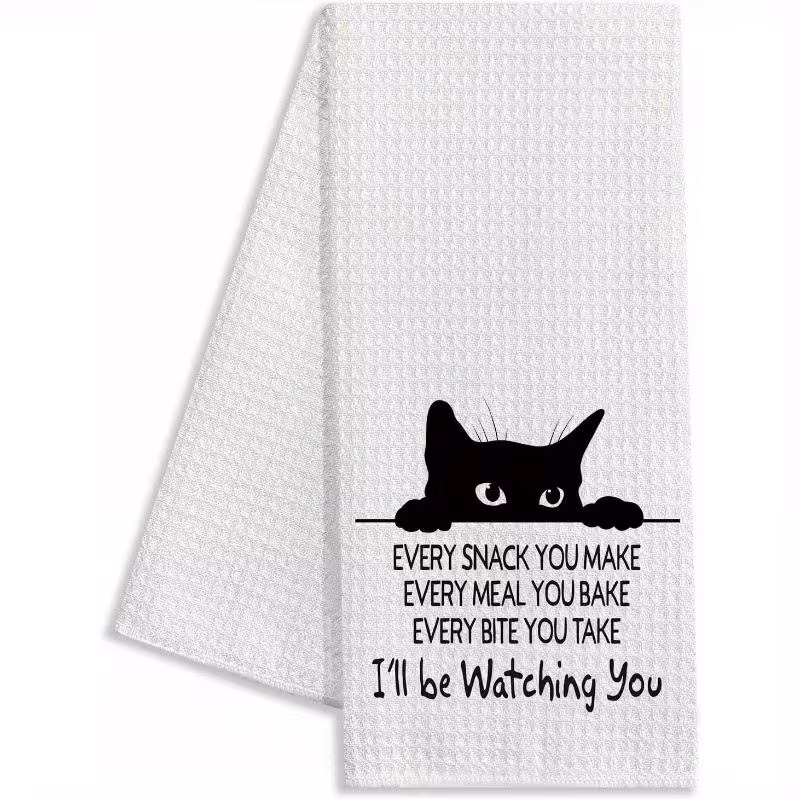 1pc funny cat lover kitchen towel i will be watching you quote ultra soft microfiber machine washable modern decorative dish towel for home and restaurant