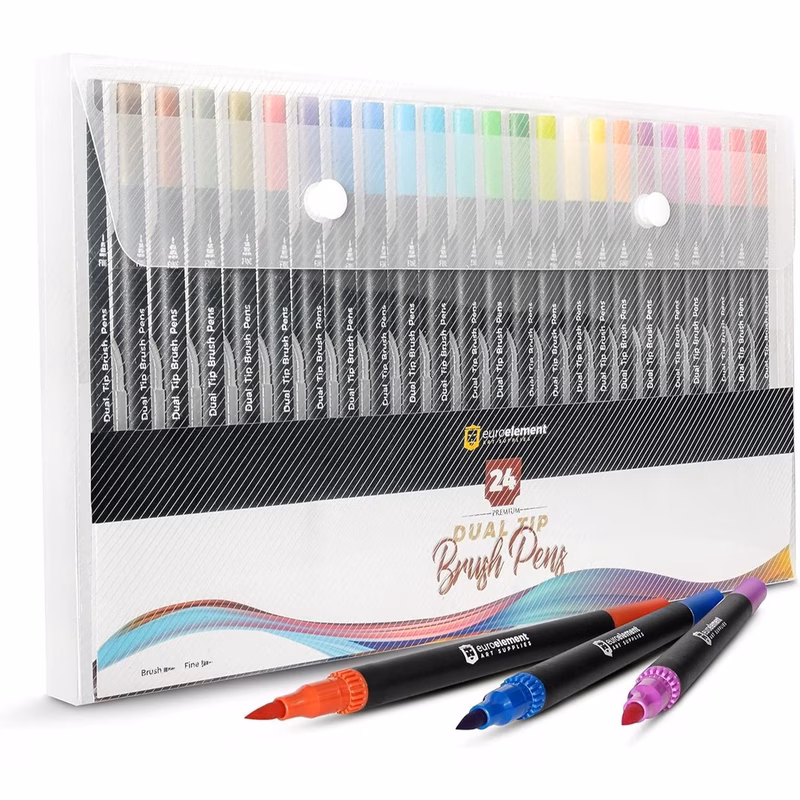 dual tip brush pens art supplies colouring pens set of 24 mixed coloured pens felt tip pens art pens for kids and colouring books fine tip for drawing brush tips for calligraphy