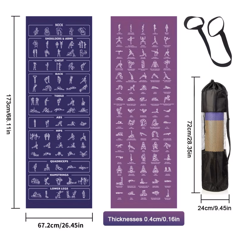 teaching yoga mat posture patterns and storage bag on 75 yoga postures with illustrations and 75 stretching movements cute yoga mat suitable for men and women non slip super thick flexible and wear re