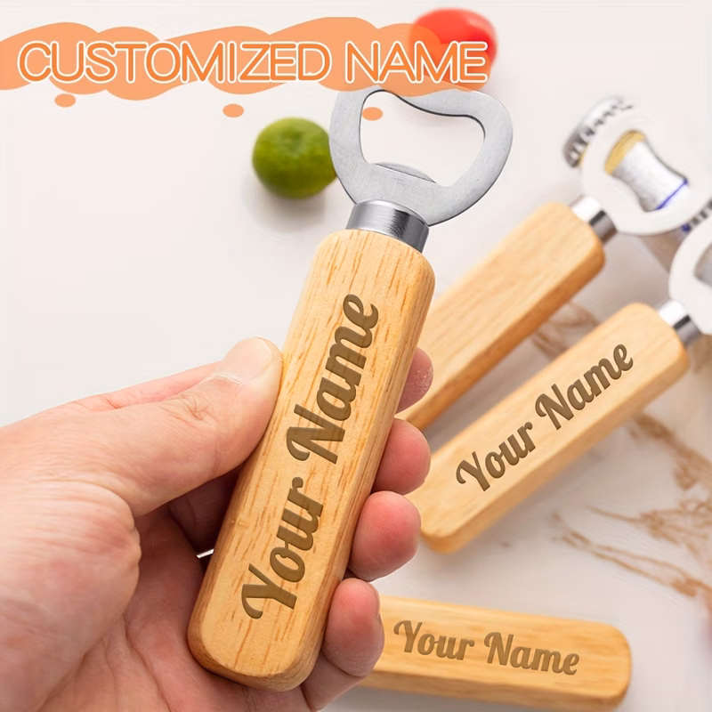 custom engraved beer bottle opener with wooden handle stainless steel wood handle bottle opener creative stainless steel beer opener can opener solid wood gift for home use suitable for business gifts