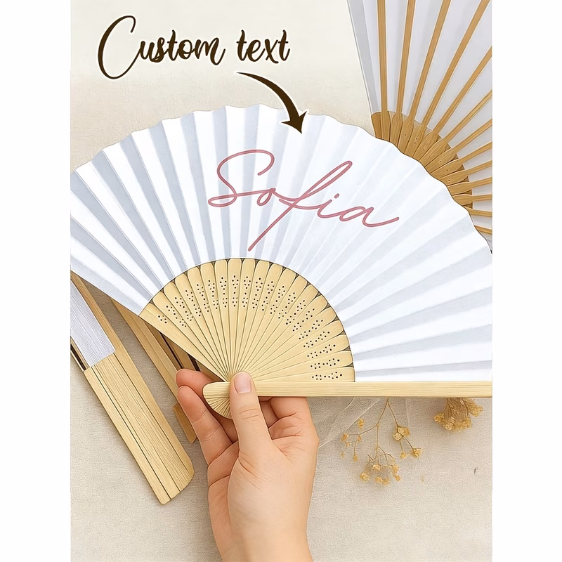 custom minimalist folding fan unisex wedding bridesmaid hand creative gift guest souvenir literary retro foldable fan summer shopping portable cooling fan