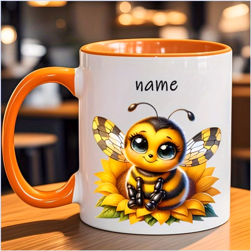 1 personalized coffee mug self name cute bee mug with pink accents for birthdays anniversaries women men teachers durable reusable cup suitable for home office or school use ideal gift for coffee bar