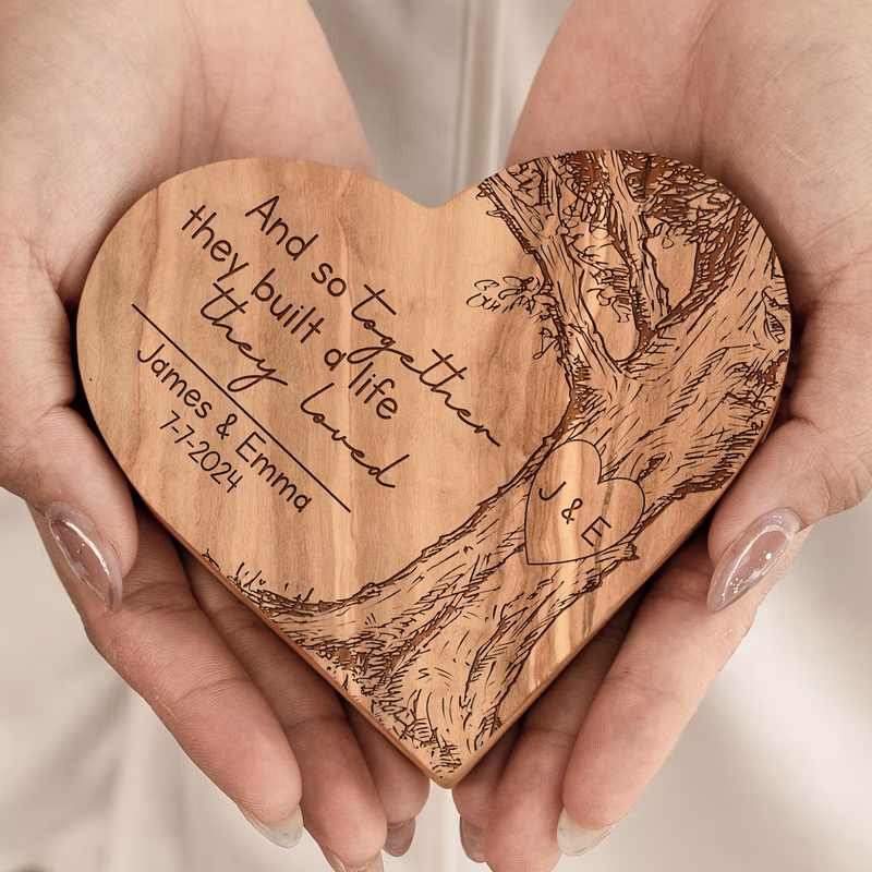personalized engraved heart shaped wood plaque and so built a life custom names date family tree keepsake romantic wedding anniversary valentines day gift for couples wooden memorial decor