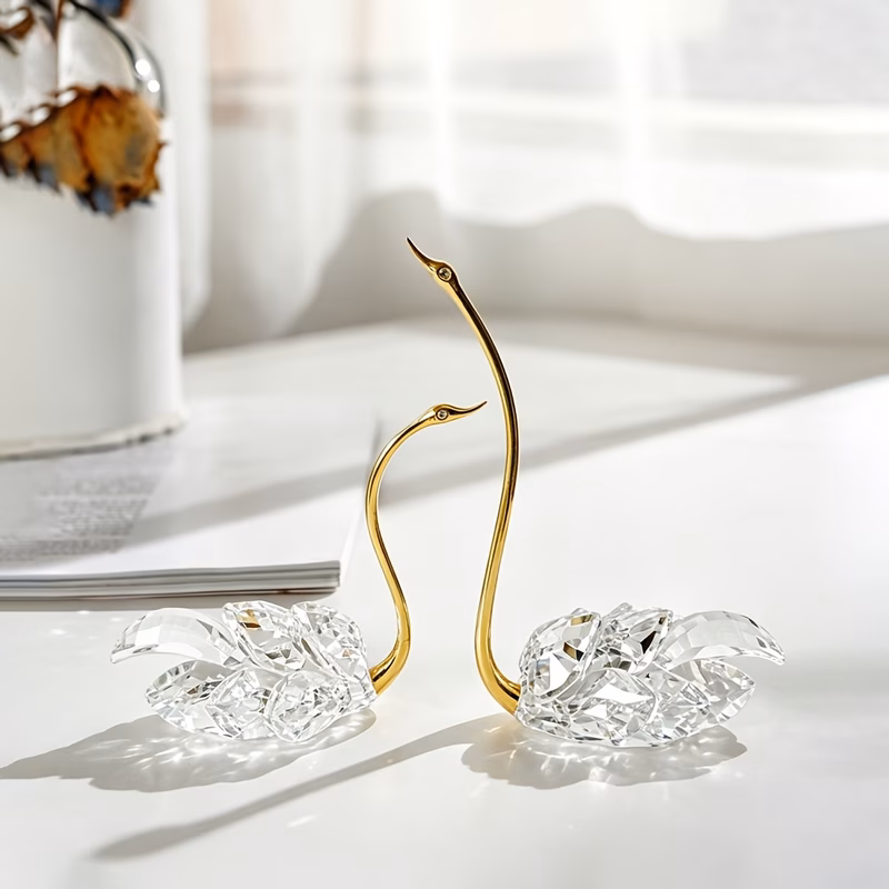 a pair of luxurious crystal swan ornaments for couples featuring an elegant and romantic design decor pieces are perfect for living rooms bedrooms or an ideal romantic gift for valentines day