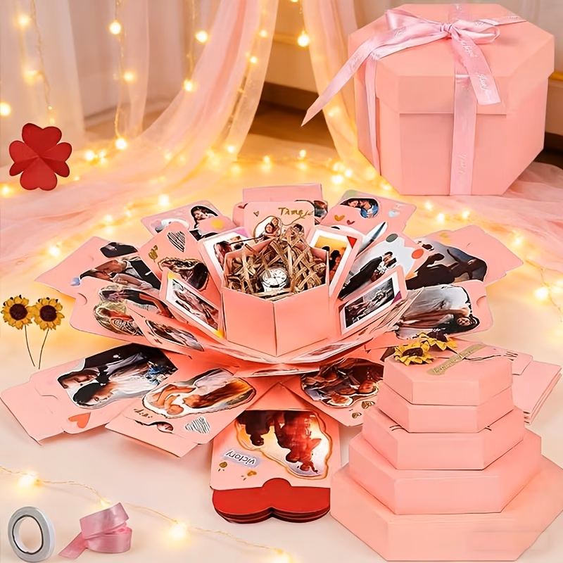 gift for her him a set of hexagonal gift boxes gentle and romantic overall style ideal for holding keepsakes holidays like valentines day and mothers day couples love anniversaries records it can