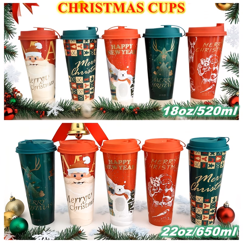 10pcs large cup set 18oz and 22oz leak proof insulated tumblers with lids travel mugs for hot cold drinks reusable christmas party cups with lids ideal for iced coffee bubble tea