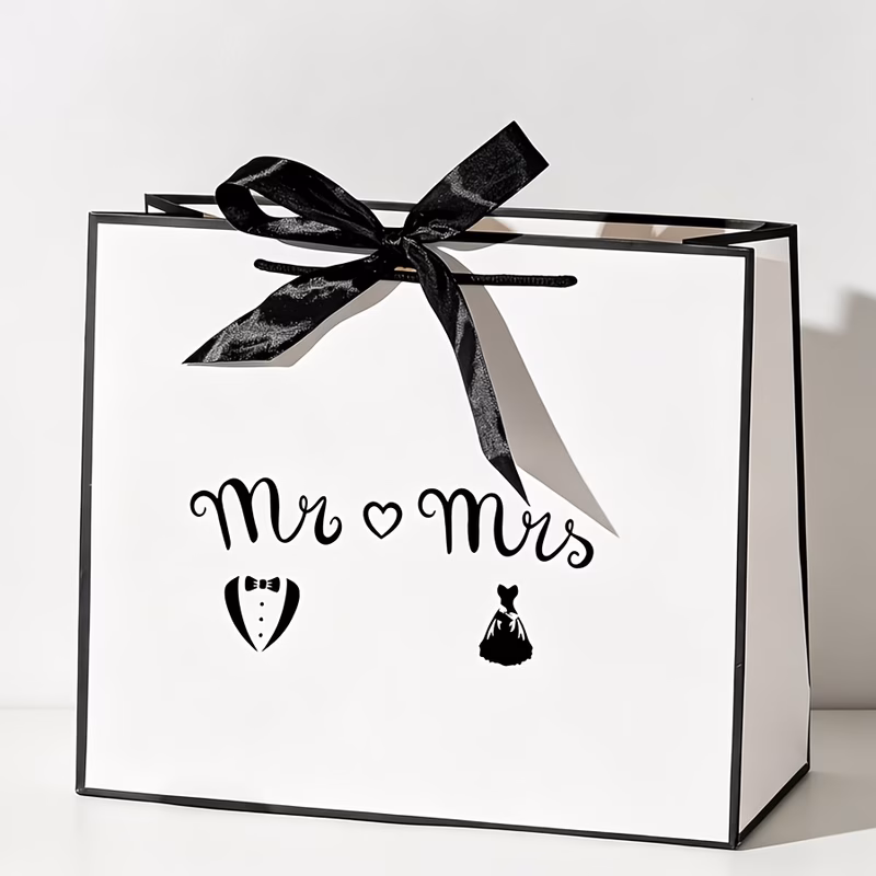 gift for her him 1 bride and groom wedding gift bag paper gift bag lightweight foldable shopping tote bag wedding gift bag fashion black and gift bag for bridal shower