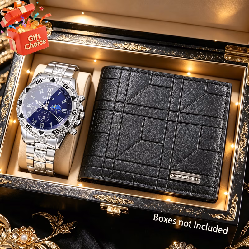 2pcs trendy exquisite wallet mens watch set romantic heart birthday holiday gift for boyfriend family