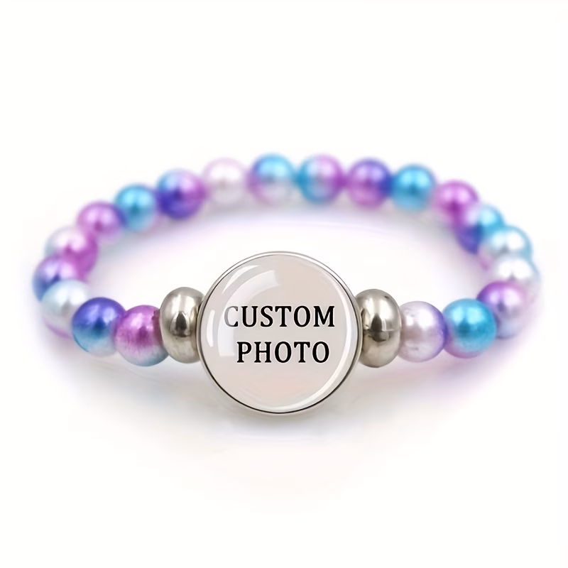 custom colorful bead time gemstone glass bracelet cute personalized family photo gift daily wear fashion bead bracelet