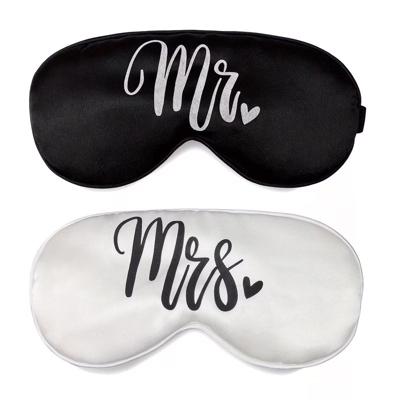 mr mrs printed silkly sleep mask set with adjustable elastic band comfortable light blocking eye cover for couples bride and groom wedding anniversary honeymoon gift