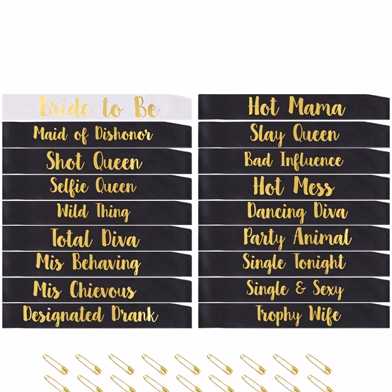 18pcs set of sashes for a bachelorette party including a sash to be bridal shower gifts sashes entertaining supplies for party wedding party items of honor and queen series