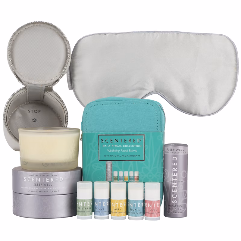 and de stress aromatherapy balm and candle wellness travel gift set including 100 silk eye mask and cases for candle and balms relaxation gifts for women christmas gift sleep focus stress relief calm