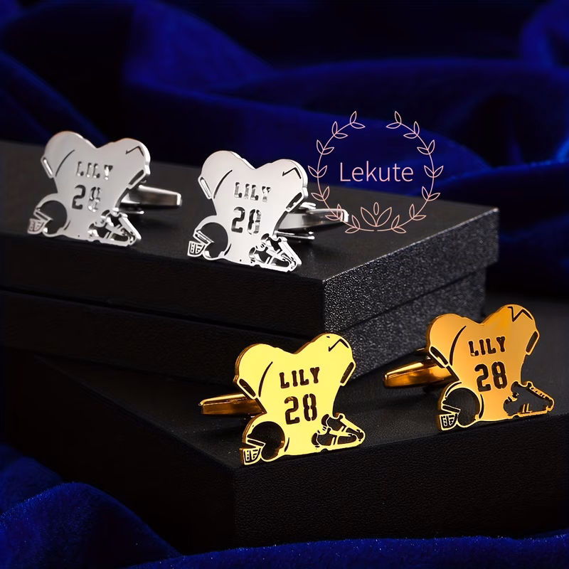 a set of themed cufflinks designed for personalization a gold plated stainless steel end ideal for gifting and anniversaries and formal events
