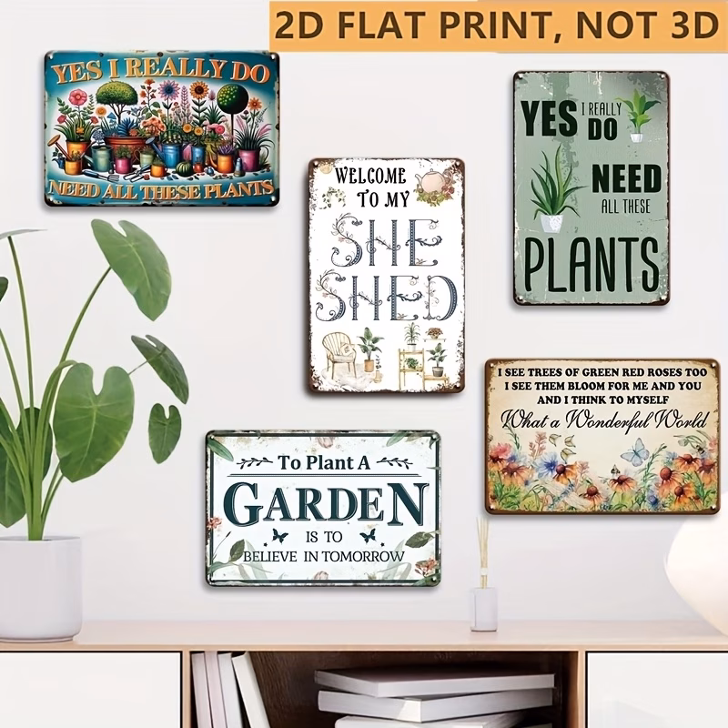 2D Flat Retro Humorous Garden Wooden Sign 5pcs Set, Suitable for Wall Decoration, Country Farmhouse Style Courtyard Decor, Fun Gift for Women And Plant Lovers, Halloween Christmas Autumn Home Decor, O