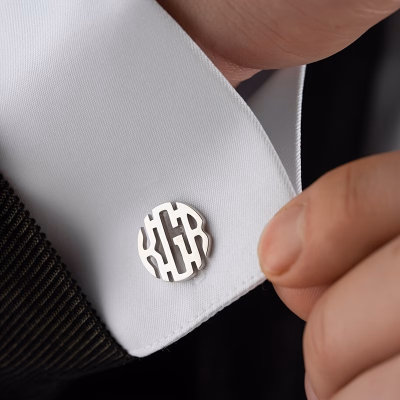 customize a pair of round letter mens cufflinks stainless steel personalized monogram 1 3 letter cufflinks mens suit shirt wedding business jewelry boyfriend gift