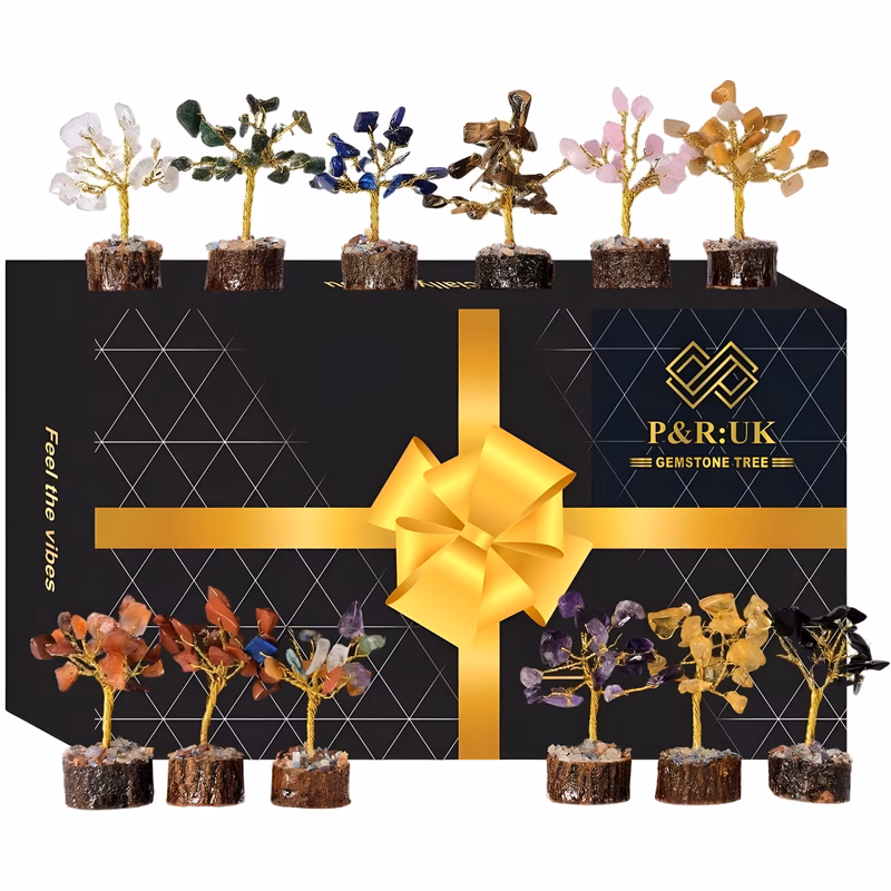 12pcs crystal tree set mini 7 chakra gemstone trees handmade natural stone desk decor good luck gift for women home office decoration
