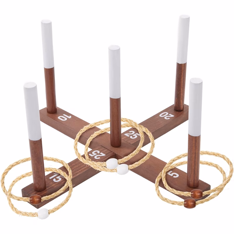 rustic wooden game with 6 rope rings classic garden indoor game for parties bbqs family and outdoor entertainment