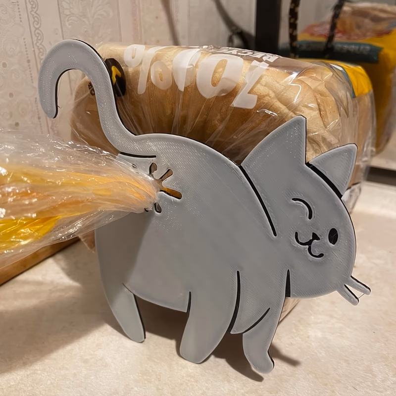 cat bread clip 3d printed humorous kitchen gadget plastic for cute animal pantry storage accessory quirky home decor gift design lightweight accessory pet lovers