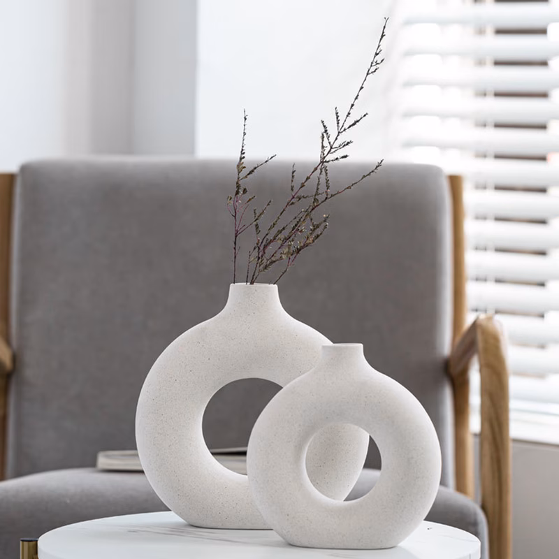 1pc white donut ceramic vases set minimalist round flower pots for single stem dried flowers home decor minimalist home gift small 13x14cm medium 18x19cm