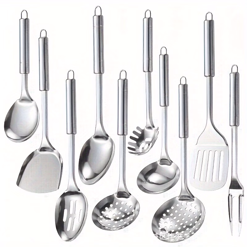 10pcs set stainless steel serving utensil set kitchen cooking tools non stick dishwasher safe essential gadgets for culinary lovers suitable for halloween and christmas
