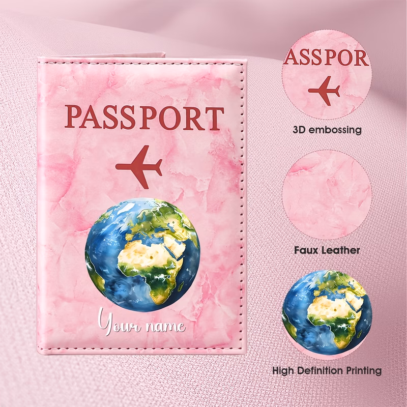1pc personalized name pu passport holder with custom and watercolor design suitable for travel suitable for business trips wedding gift honeymoon present suitable for openable document holder