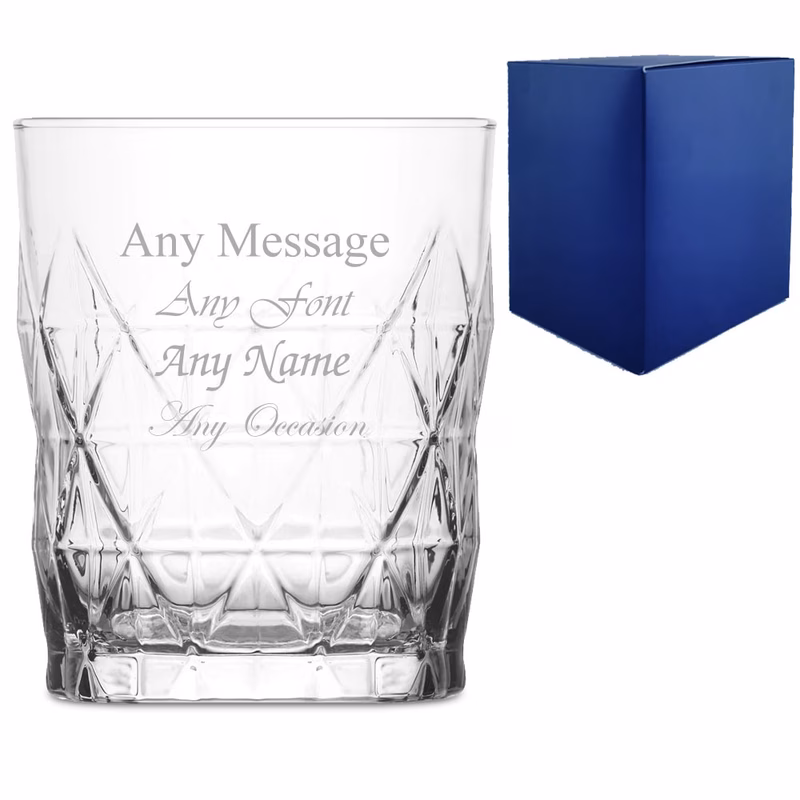 personalised engraved 345ml whisky glass personalise with any message for any occasion gift box included laser engraved