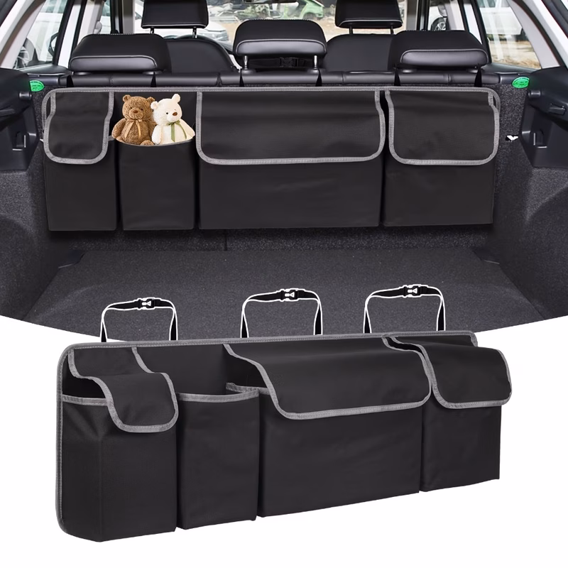 4 grid oxford material multi functional car trunk organizer with 4 large pockets adjustable straps universal vehicle backseat storage bag car trunk storage