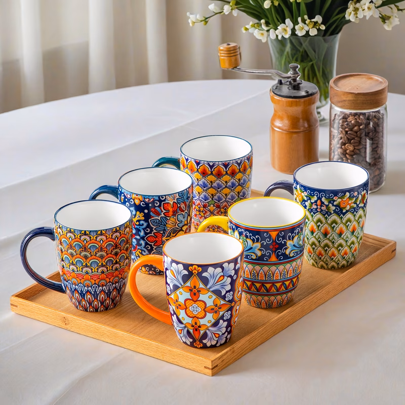 420ml large coffee mugs set of 6 14 oz porcelain coffee cups with handle ceramic tea cup for cappuccino latte tea dishwasher microwave safe gift sets vintage blue microwave and dishwasher safe coffee