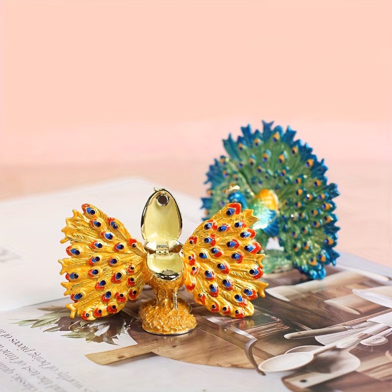 1pcpeacock open screen desktop ornament metal craft ornament with colorful gemstones decorative keepsake for home and office ideal for birthday and wedding gifts room decoration artistic display elega