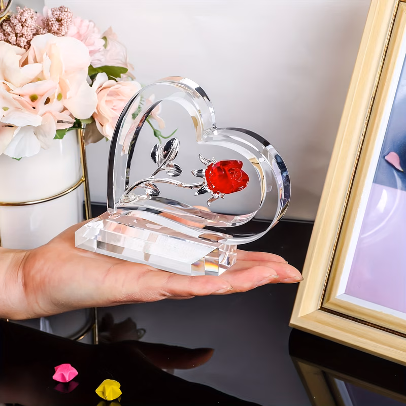 1pc rose statue anniversary romantic womens gift commemorative gift for glass flower decoration home crafts suitable for wedding party valentines day with gift box packaging christmas decorations