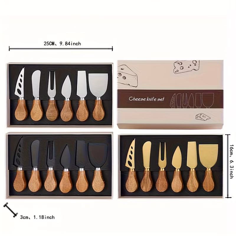 set of 6 knives featuring acacia wood handles a stainless steel cheese knife gift set butter spreader cheese slicer western style knife and fork baking utensils kitchen essentials and restaurant equip
