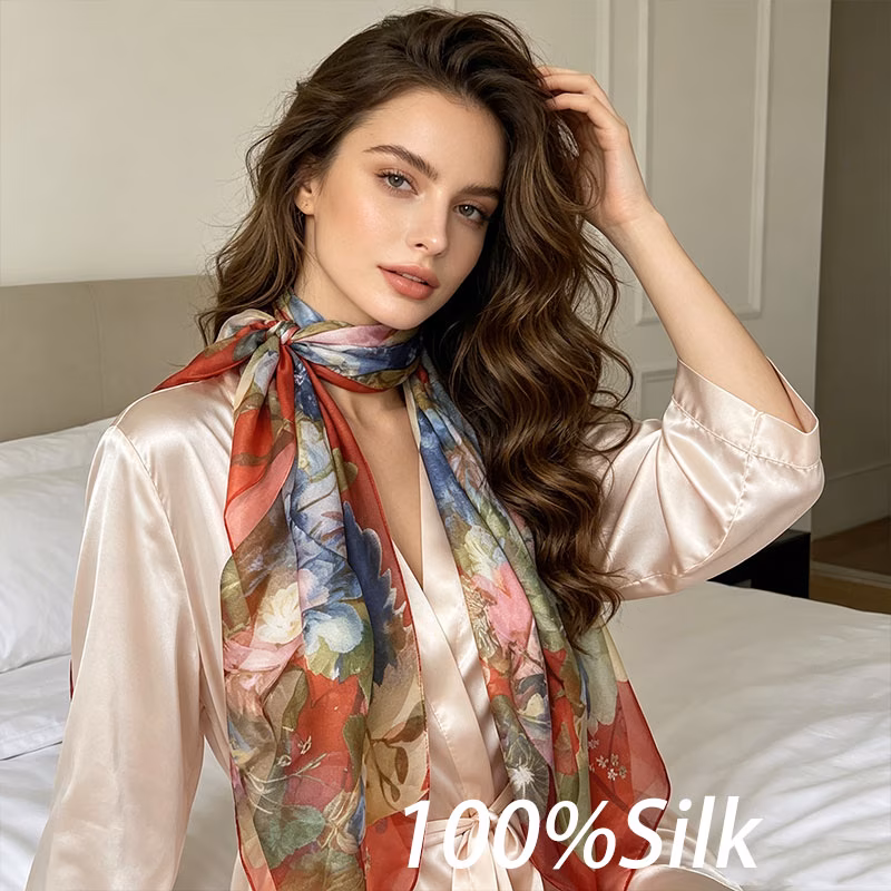 1pc luxurious shawl 100 silk elegant peony floral print scarf suitable for red european style shawl scarf suitable for parties vacations gifting used as a decorative windproof shawl outdoors hand wash