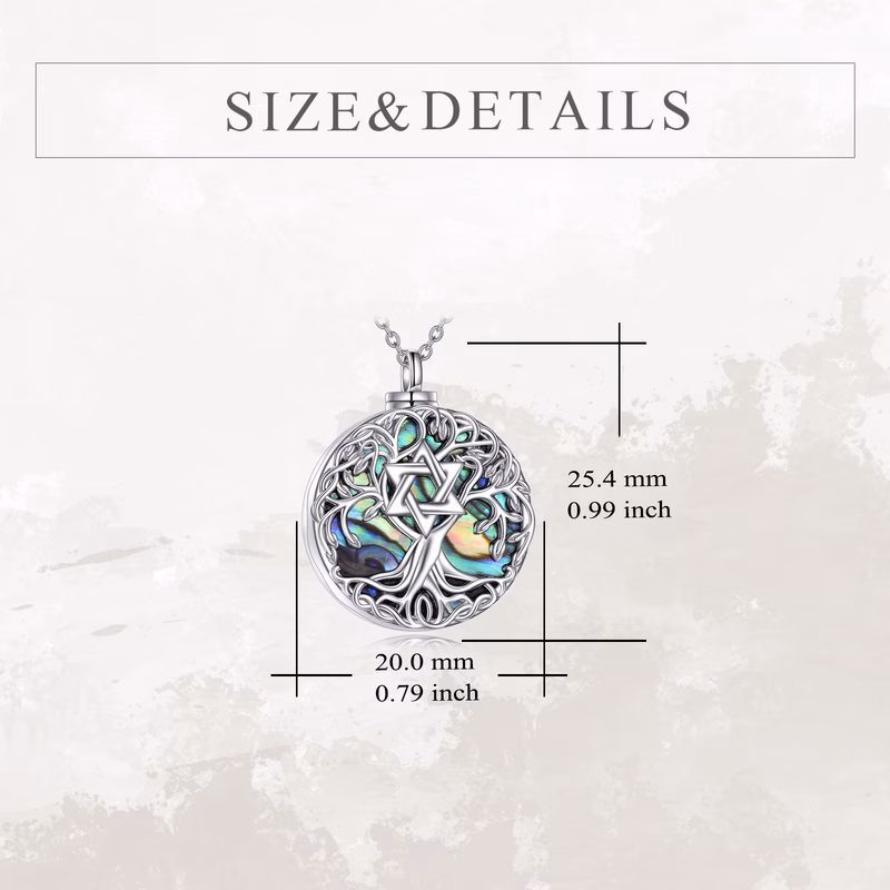 tree of life sterling silvery star of david tree pendant abalone shell celtic keepsake jewellery gifts for women men keepsake necklace keepsake urn memorial gifts